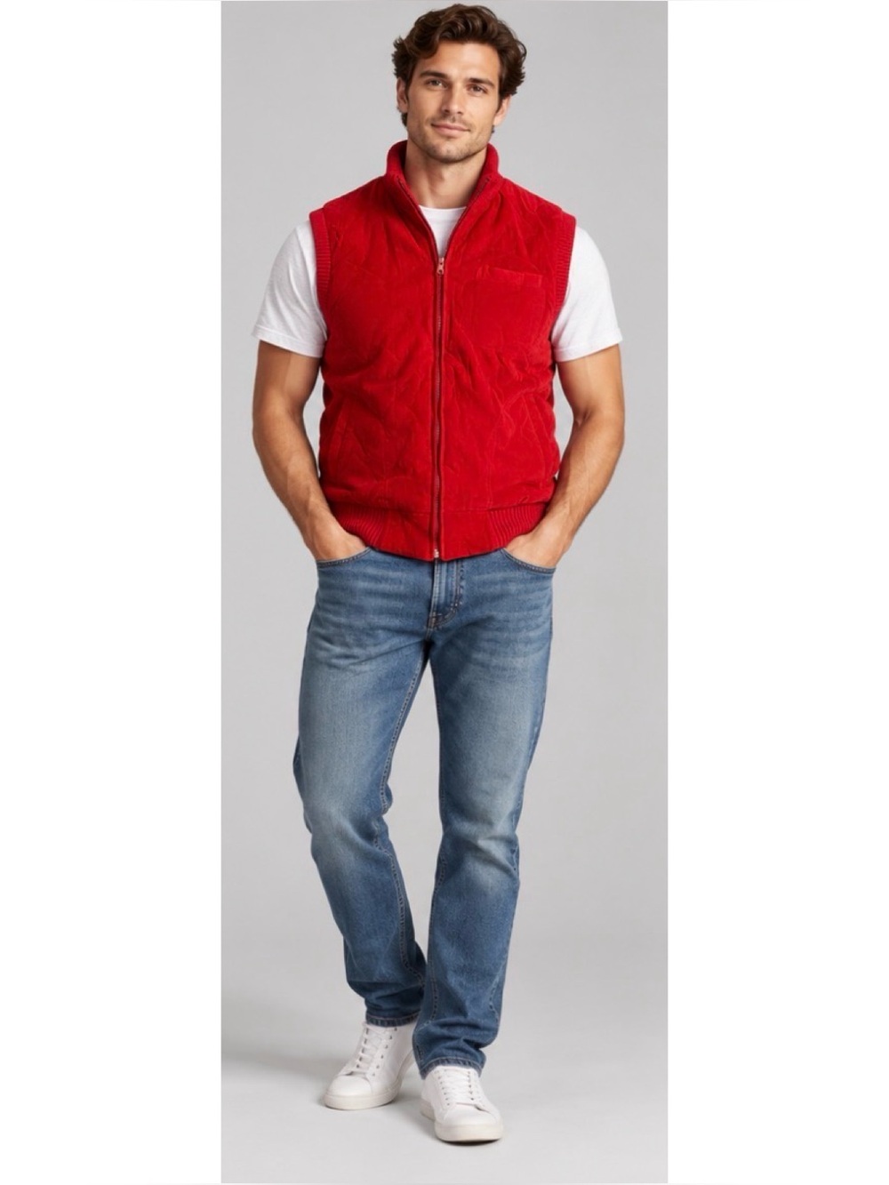 Vtg Bonkers of London Red Quilt Vest Sz L Insulated Plaid Lined Mock Neck Puffer